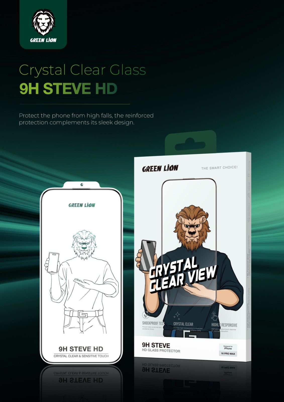 گلس شفاف گرین آیفون 16 پرو مکس Green Lion 9H Steve HD Glass iPhone 16 Pro Max