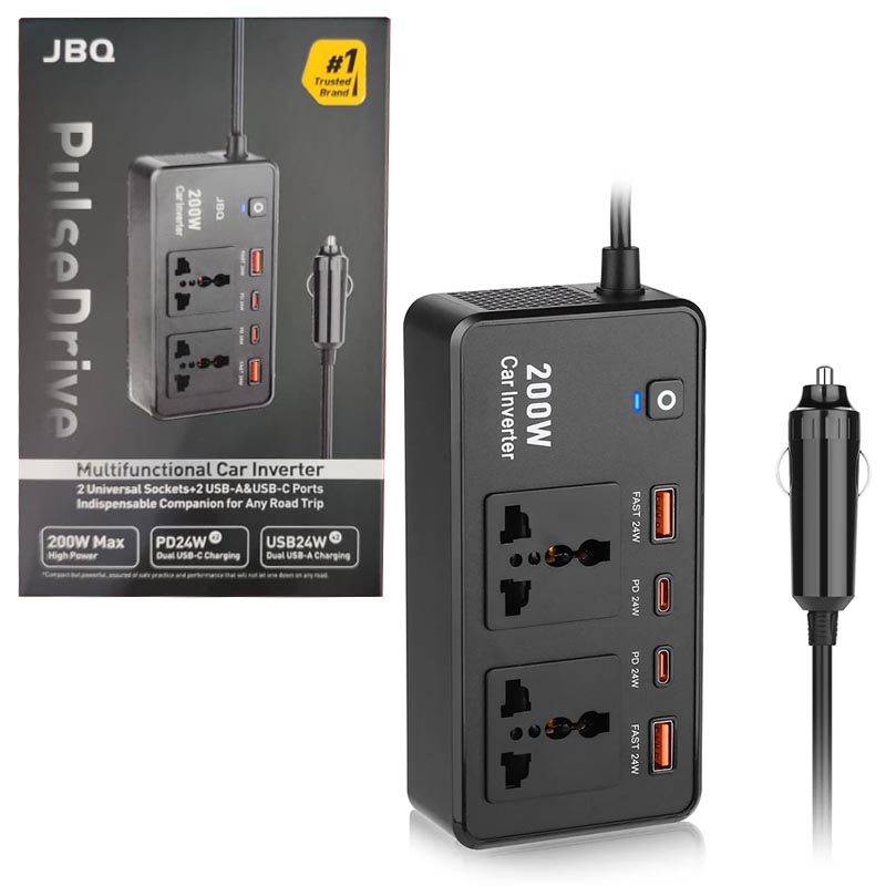 مبدل اینورتر برق خودرو فندکی به شارژر و برق 220ولت 200 وات JBQ pulse drive(m670852)